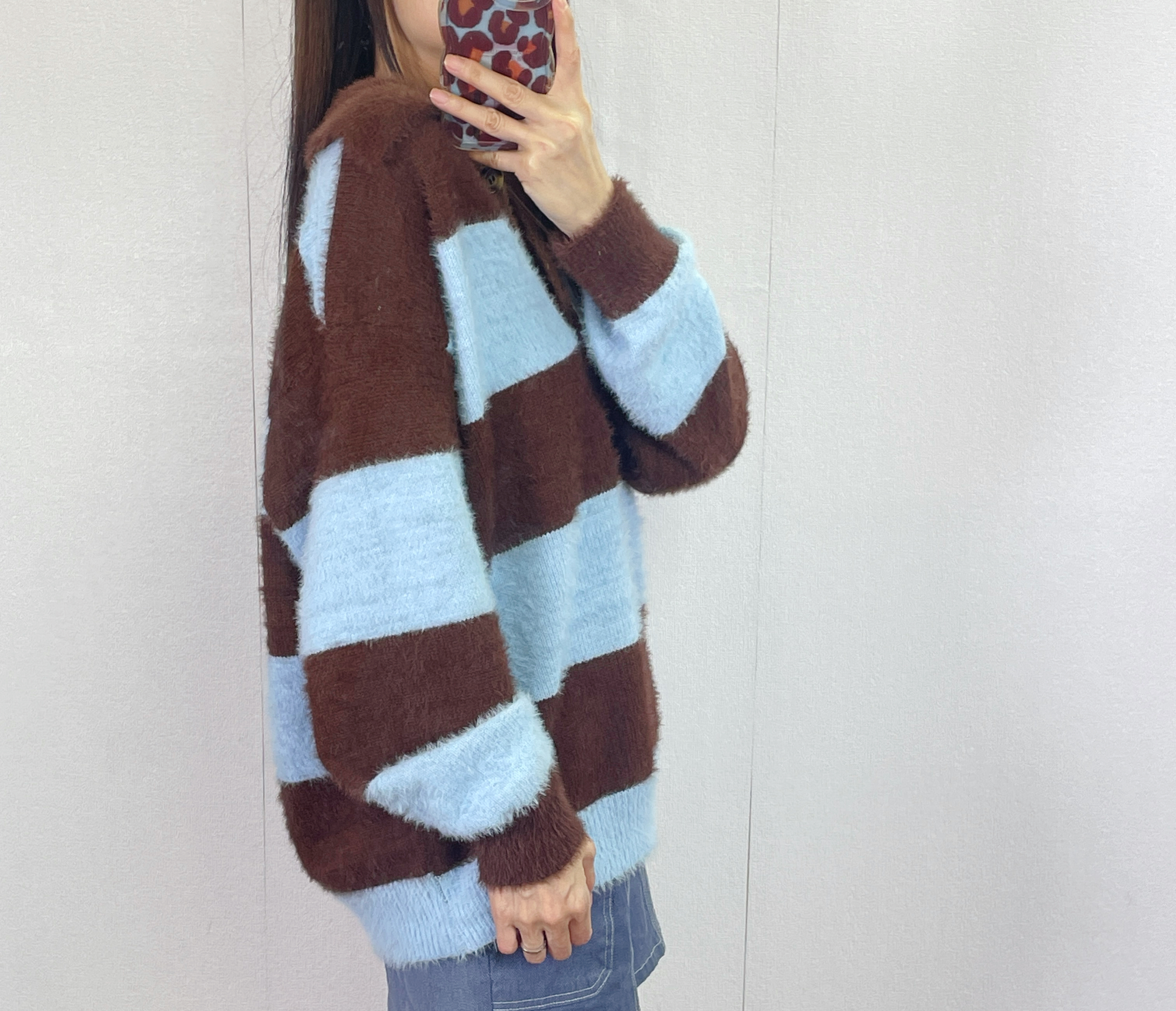 K5546 仿貂毛半胸間色針織