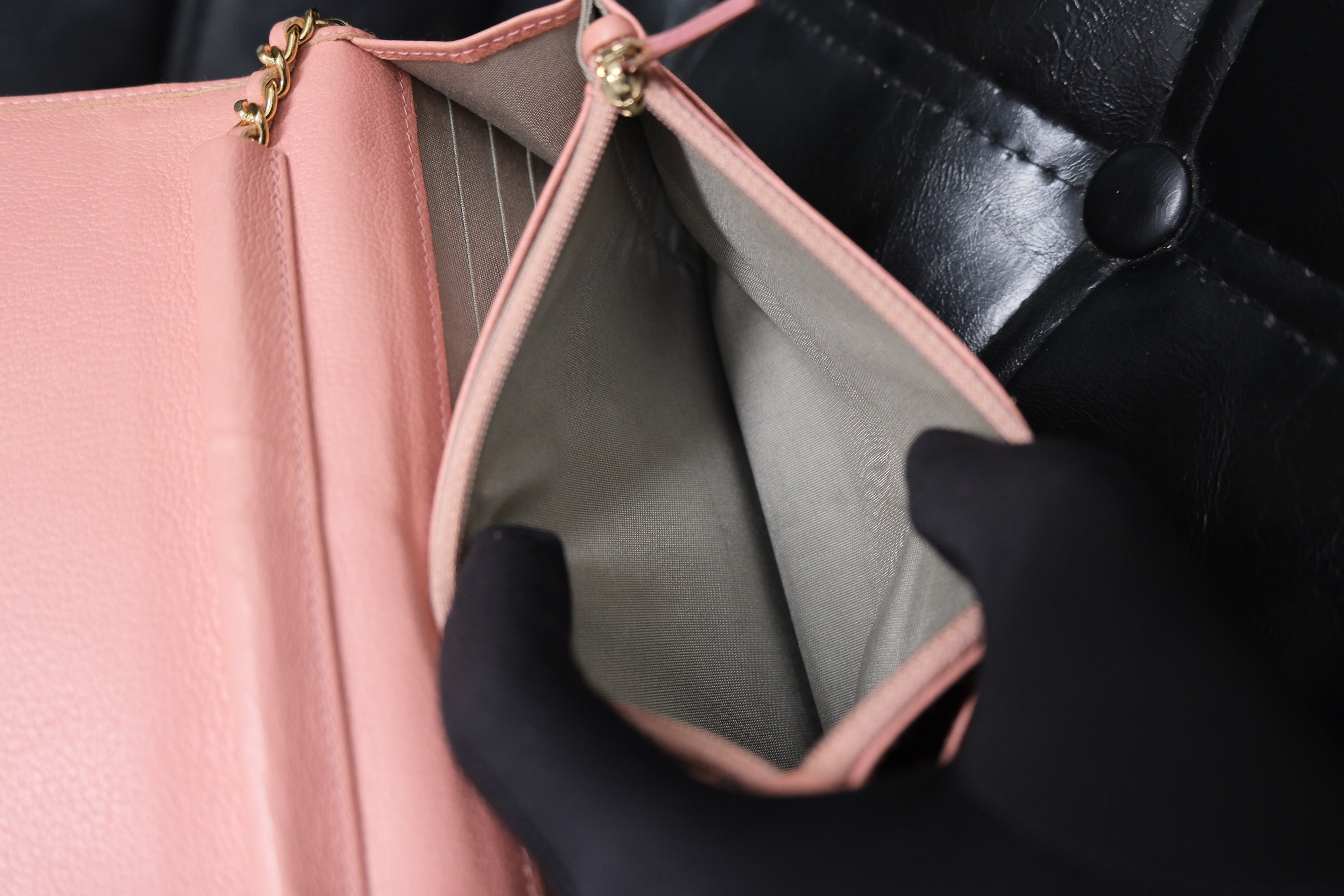 Chanel Camelia Leather Chain Wallet Pink Gold