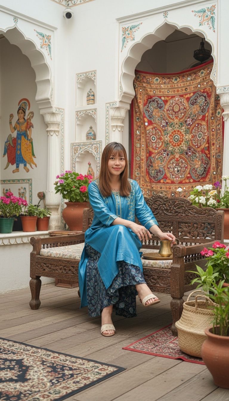 2216 Silky Blue with Golden Emb. Kurta