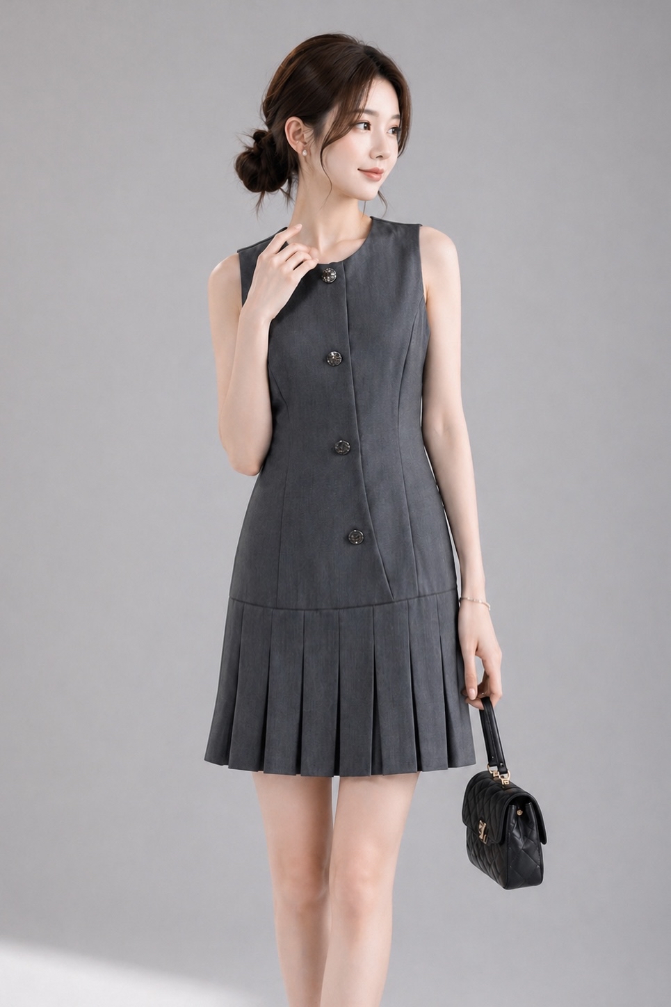 53365 Noir Sculpt Pleated Dress