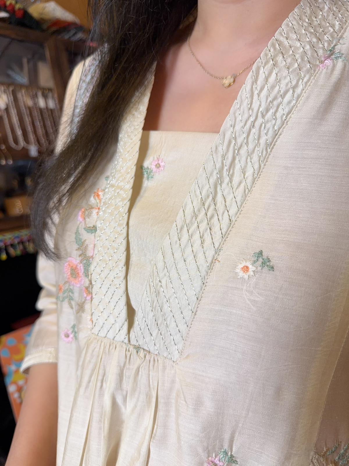 Champagne V Neck A cut Emb. OP #1524