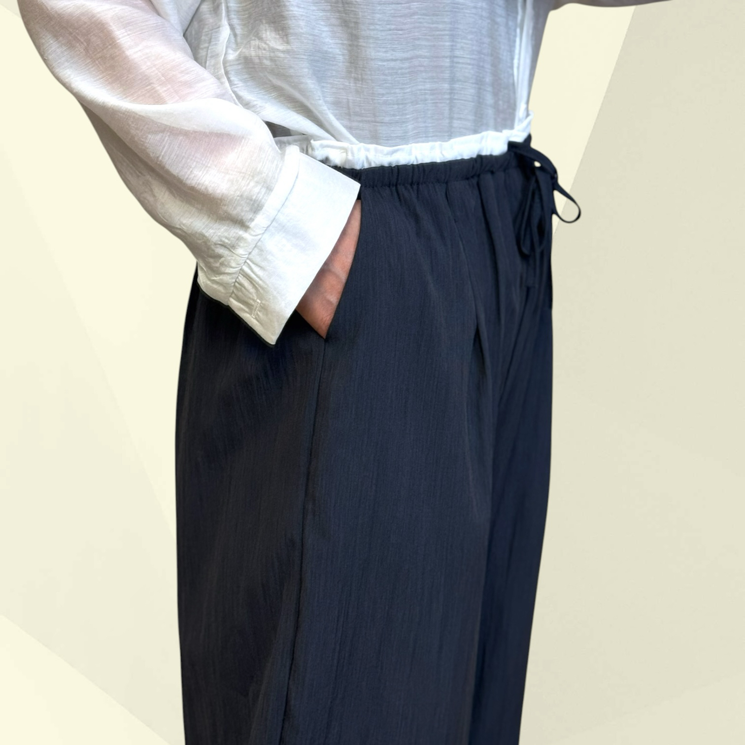 221194 撞色風褸料長褲