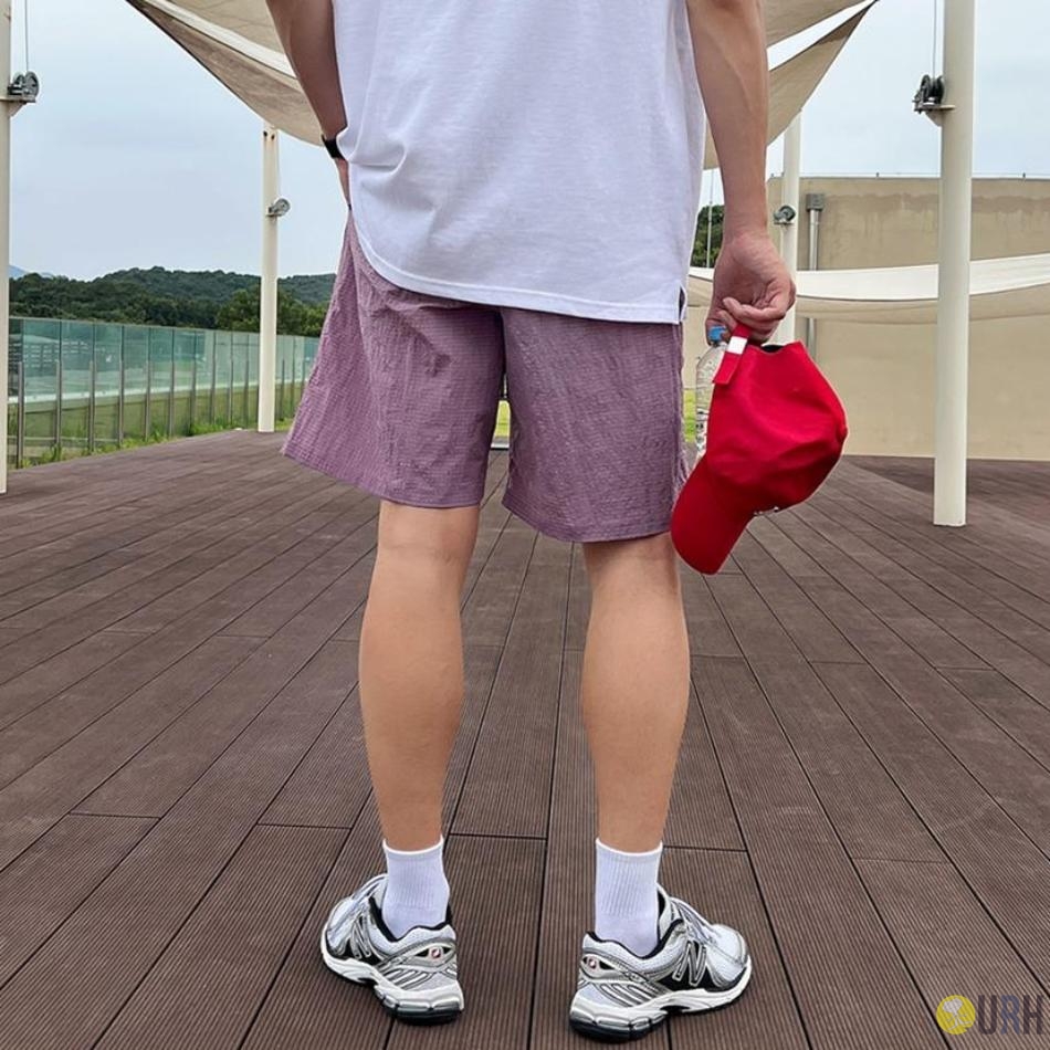 【100%保證韓國直送】Nylon Check Ripstop 輕涼格紋防刮鬆緊腰帶短褲 🩳 [4 color] RG165918