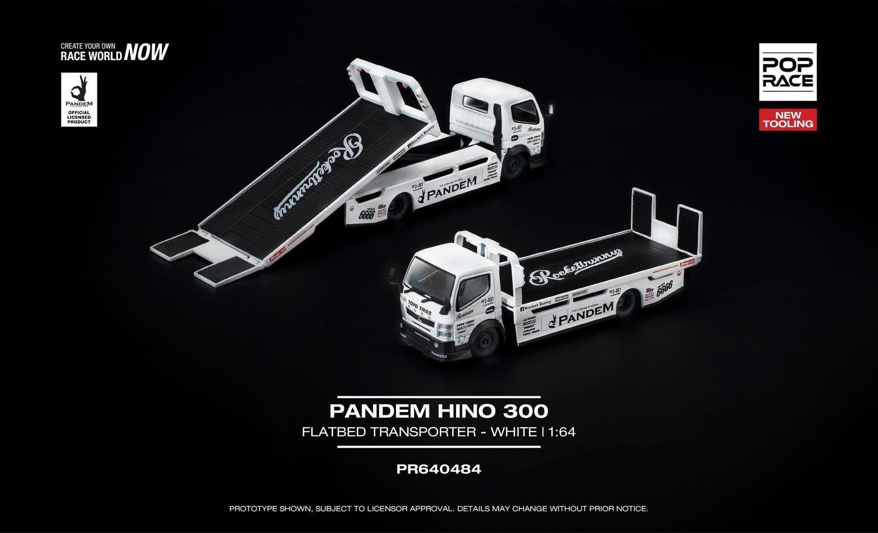 （預訂 Pre Order) POPRACE ( PR640484 ）PANDEM HINO 300 FLATBED TRANSPORTER WHITE NEW TOOLING