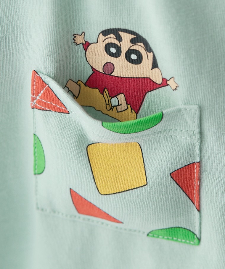 💚預訂 台灣直送💚蠟筆小新系列三色口袋印花竹節純棉短袖T恤