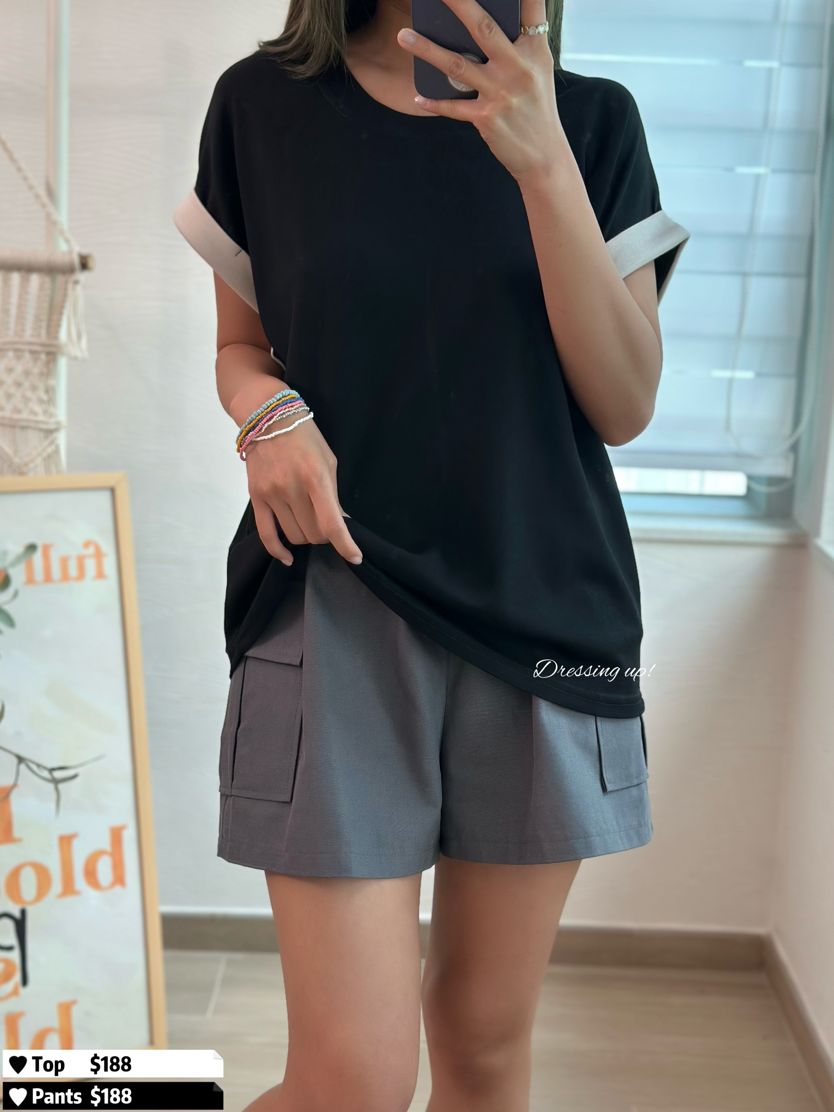 無感絲光｜撞色手袖上衣