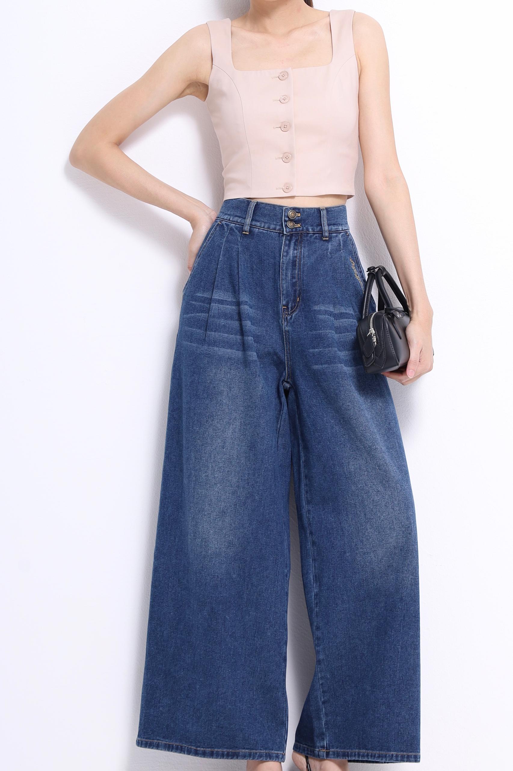 CP1659 WIDE LEG BAGGY WORD PATCH LONG JEAN