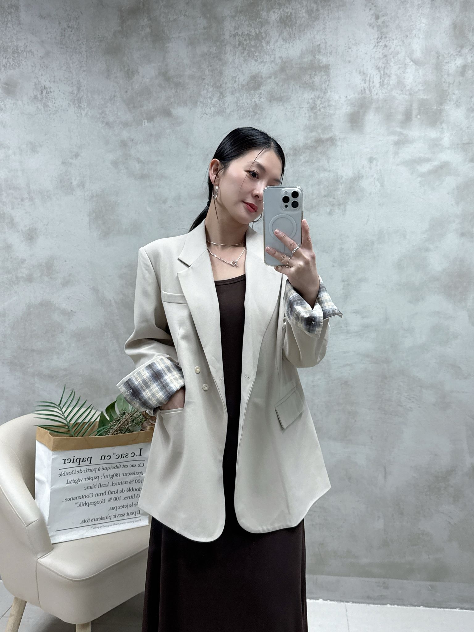 A13 格仔袖西裝褸