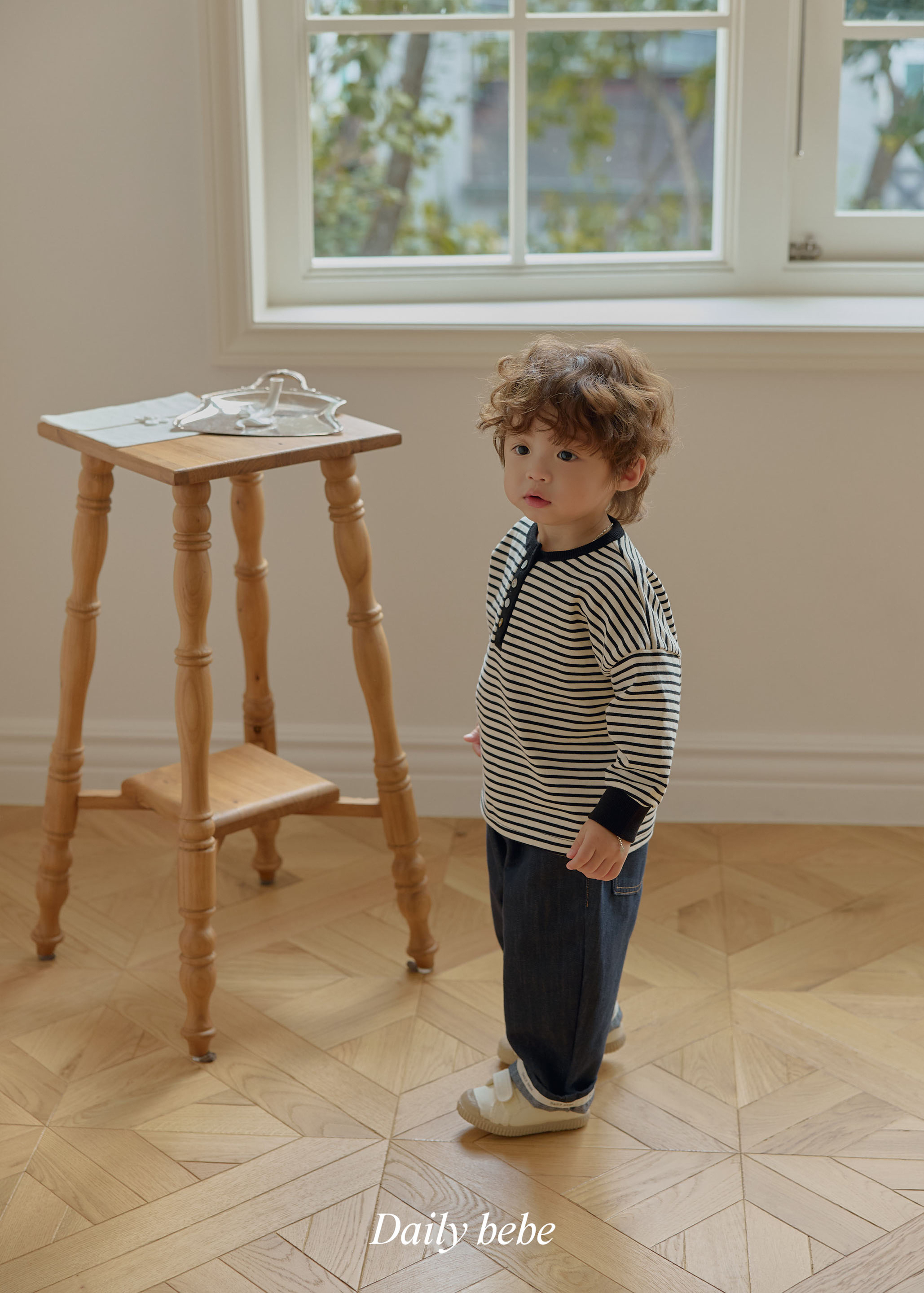 Dailybebe | Striped Henley Neck Tee