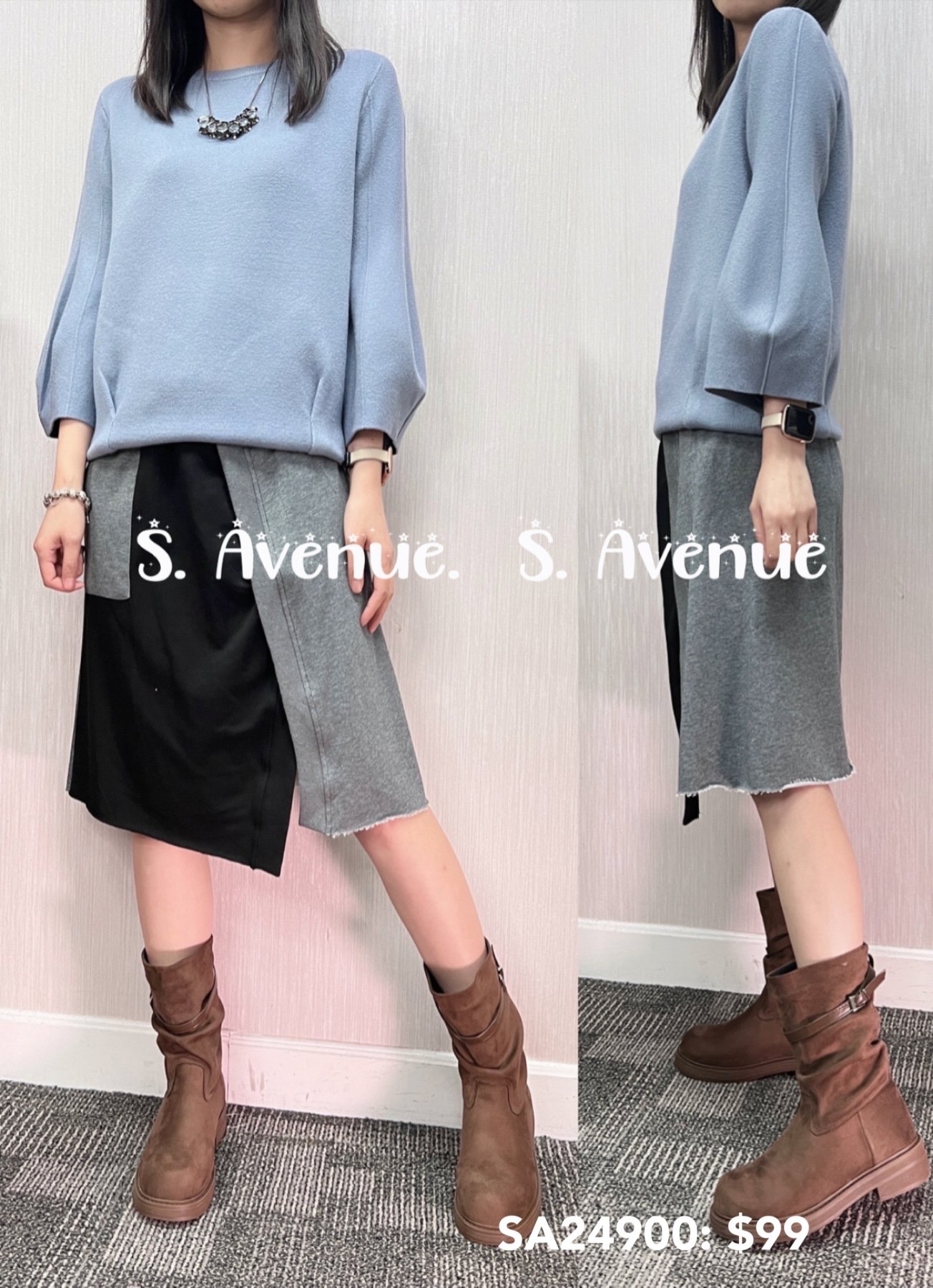 SA24900: 喇叭袖多色針織top