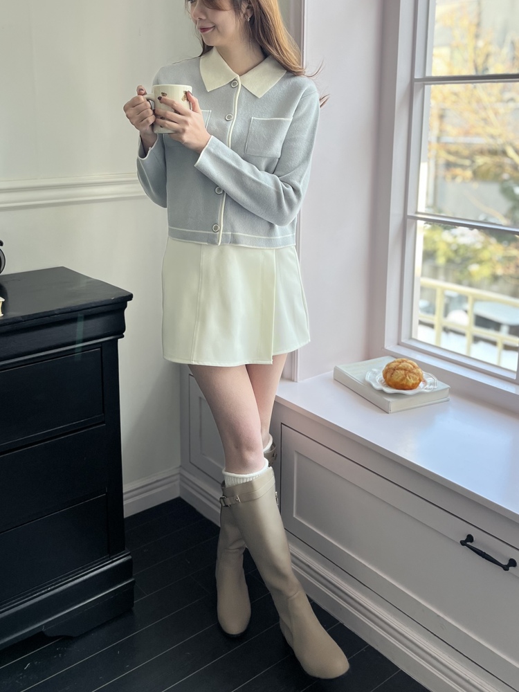 Elise Dual-Tone Cardigan (Misty Blue)