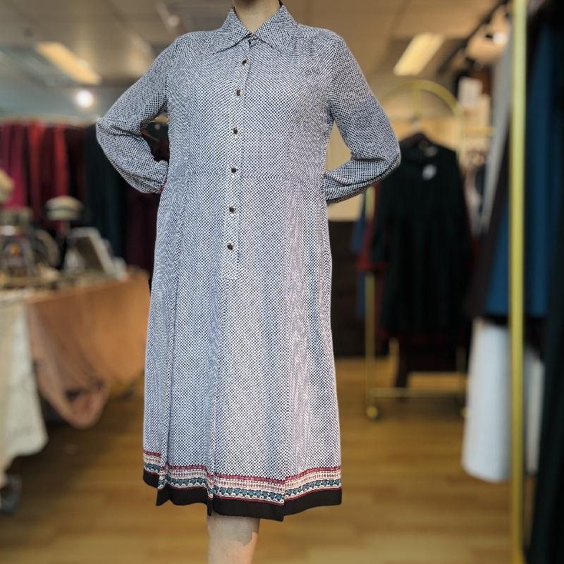 Vintage Japanese Dotty with Contrasting border Pattern Long Sleeve ShirtDress(MT2260-15)