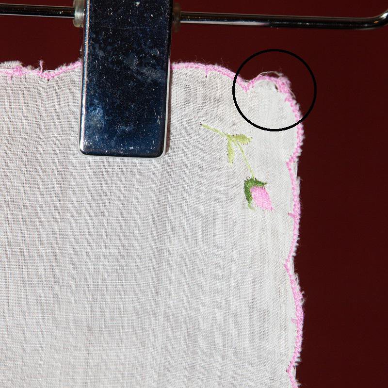 Vintage Unused Handkerchief with Pink Embroidery (EX092)