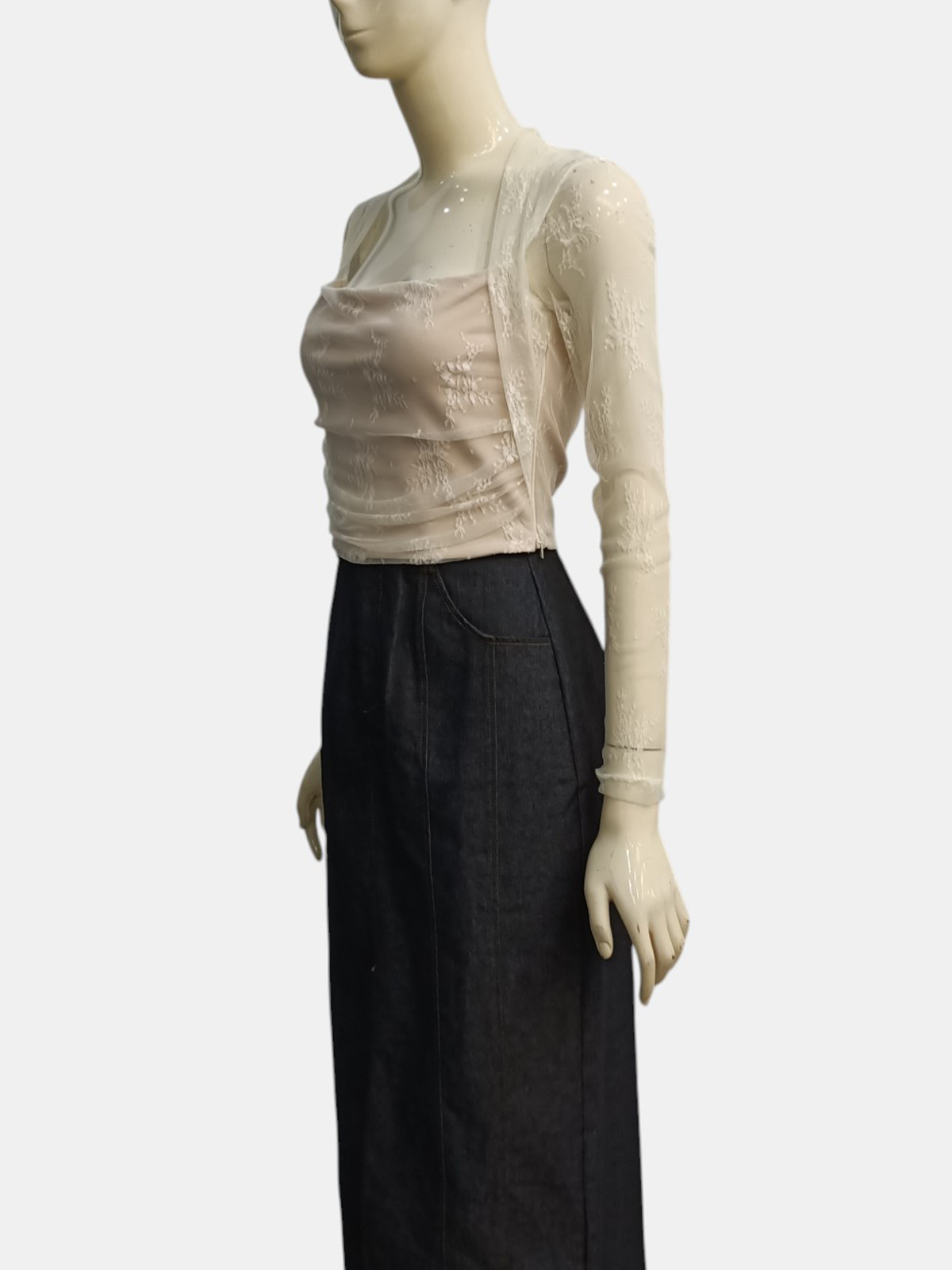 Luxe Lace Mesh Blouse Top M211