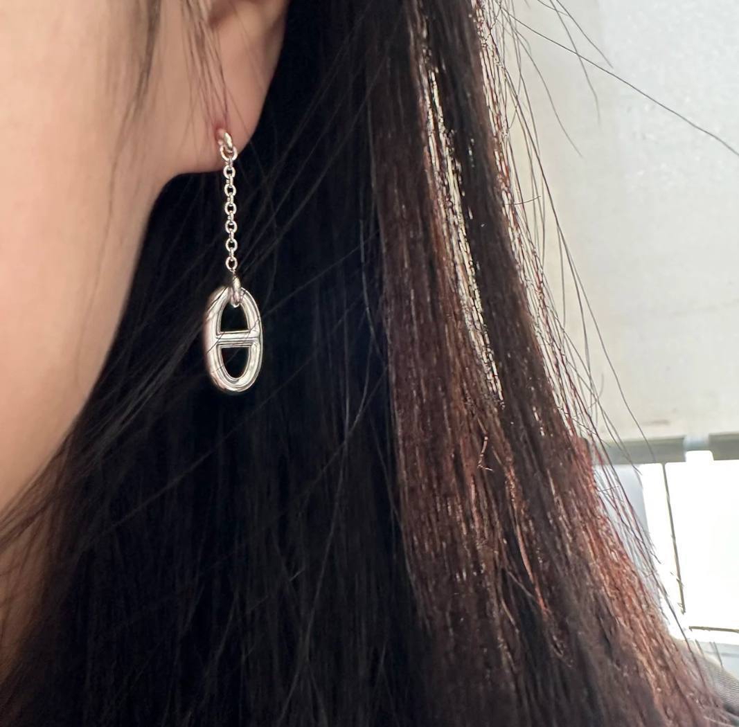 現貨❤️Hermes 925 純銀豬鼻垂吊耳環! 超級小有！ 