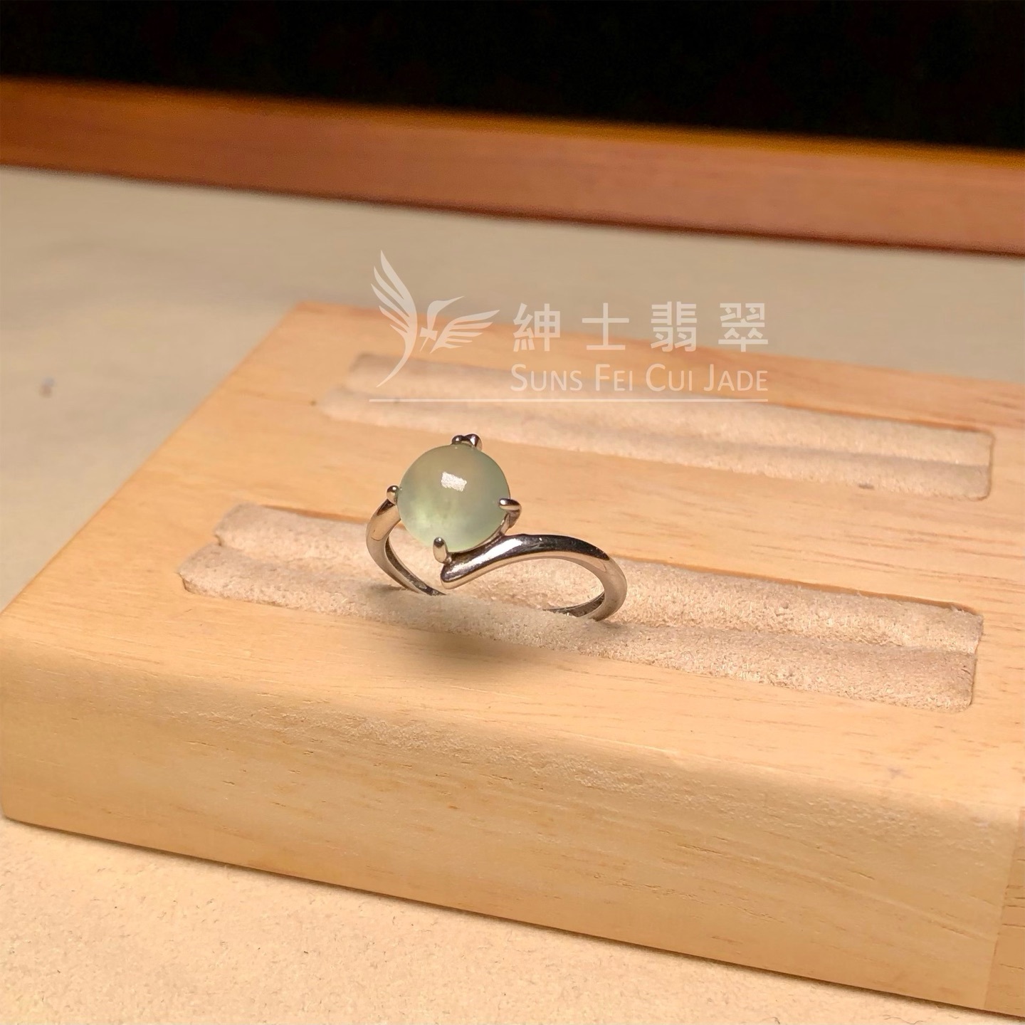 晴水蛋面銀鑲開口戒 YM00131