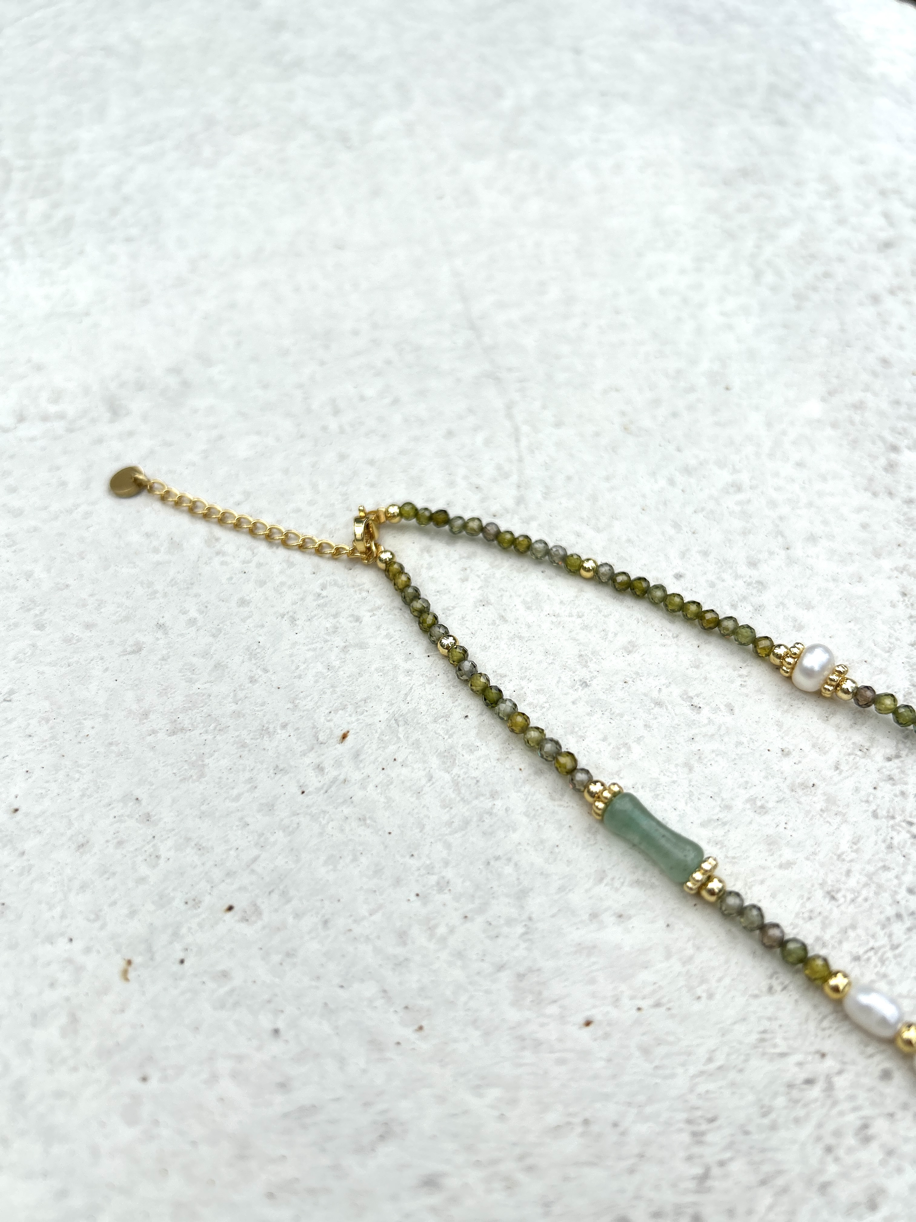Green stone stainless necklace