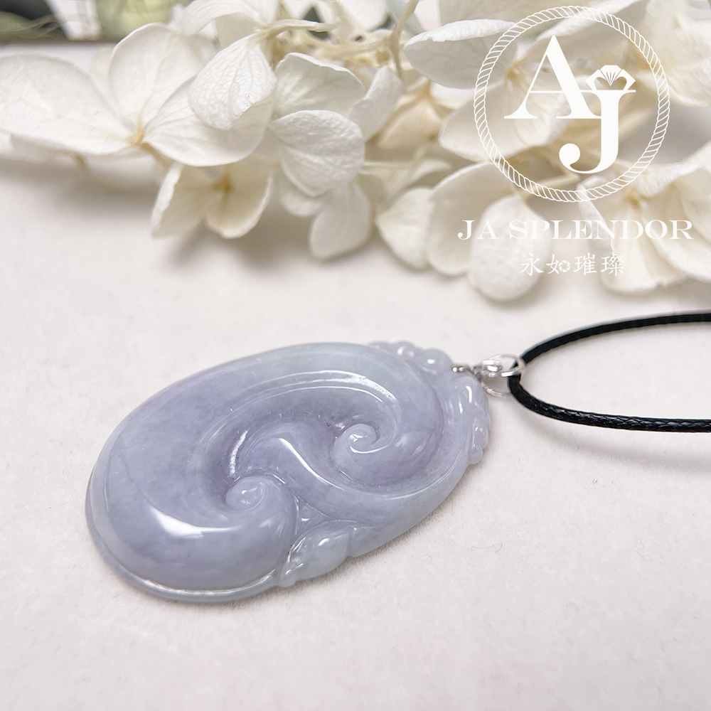 JNK-97 天然翡翠A玉 冰潤紫藍如意龍韻吉祥18K金吊墜
