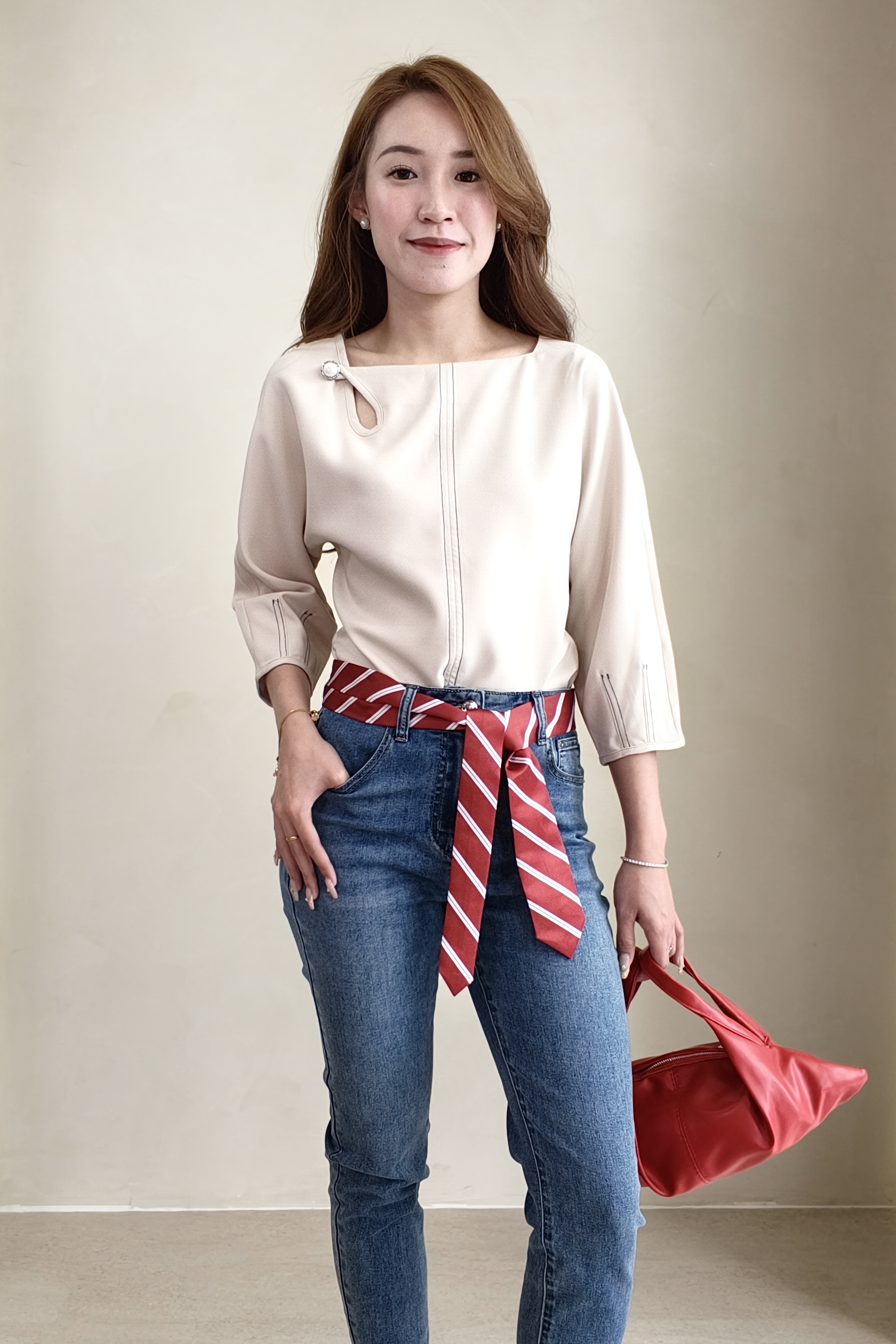 2739 Pearl Accent Cut-Out Blouse