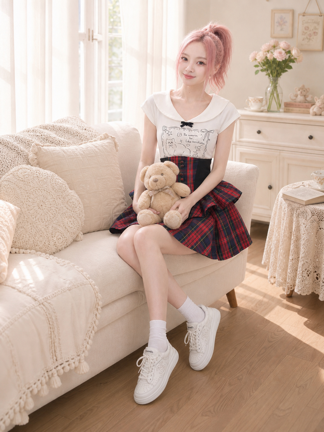 【APV Girliness 】緋紅諾言復古高腰宮廷雙層蛋糕格子裙  Victorian High-Waist Tartan Tiered Skirt