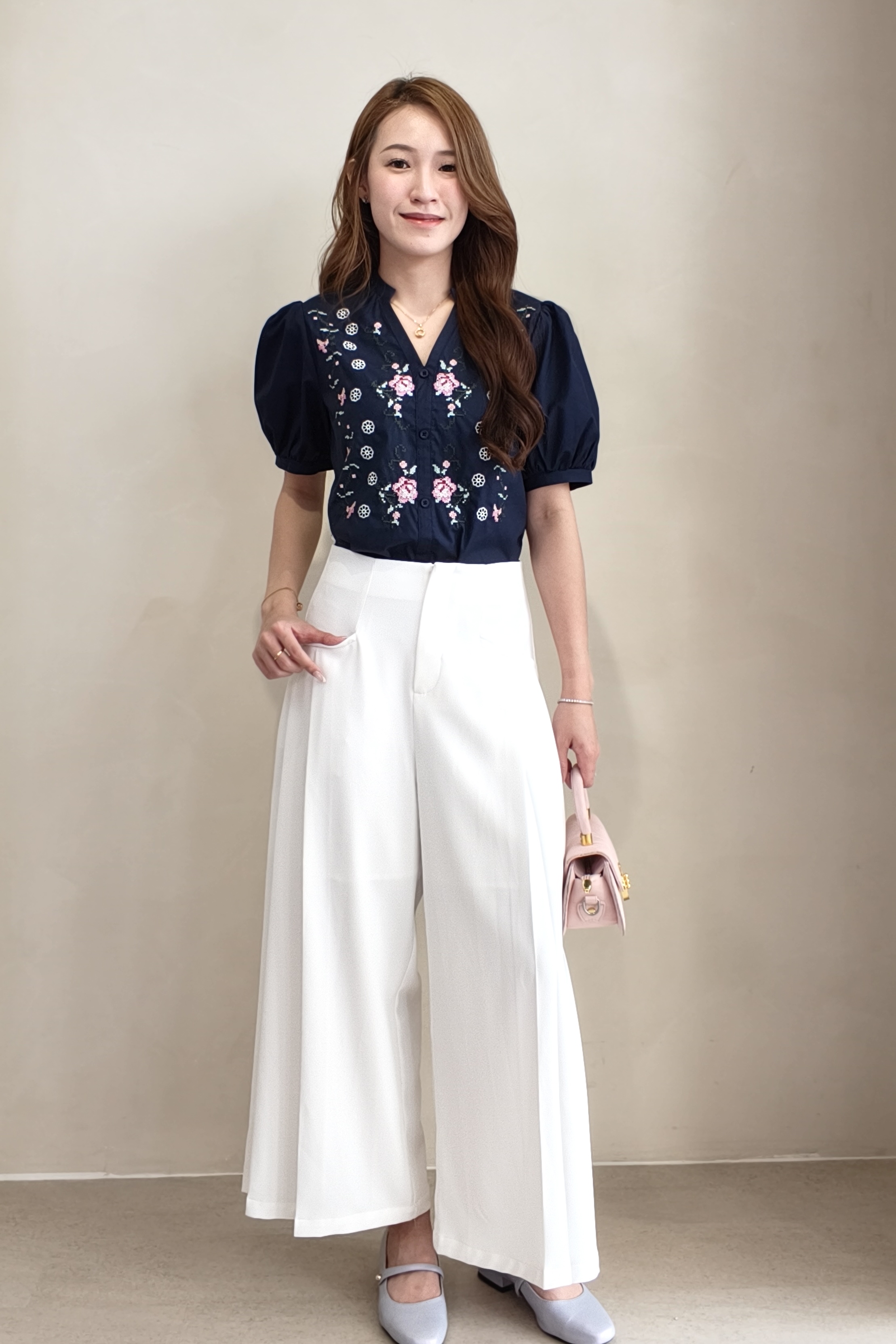 210603-1 High-Waisted Pleated Wide-Leg Pants