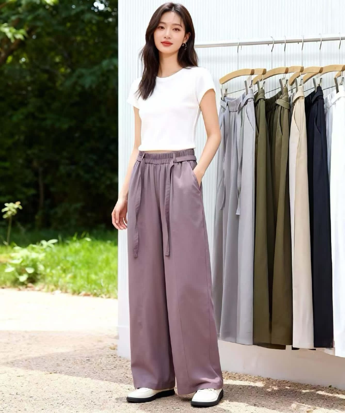 棉料直筒九分褲