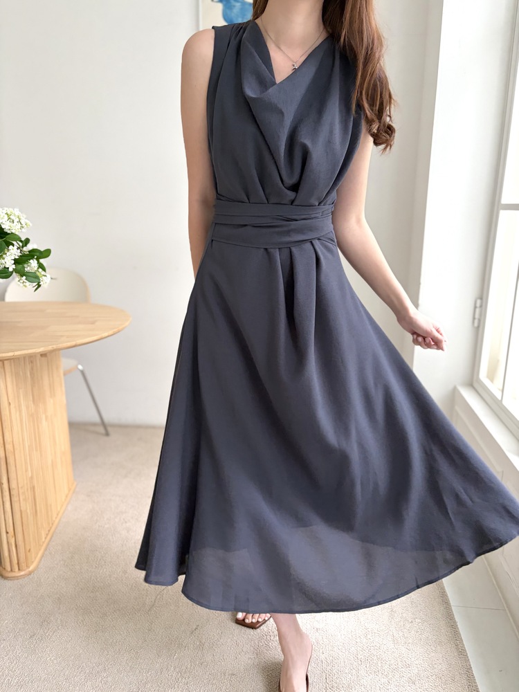 Athena Drape Dress (Charcoal)