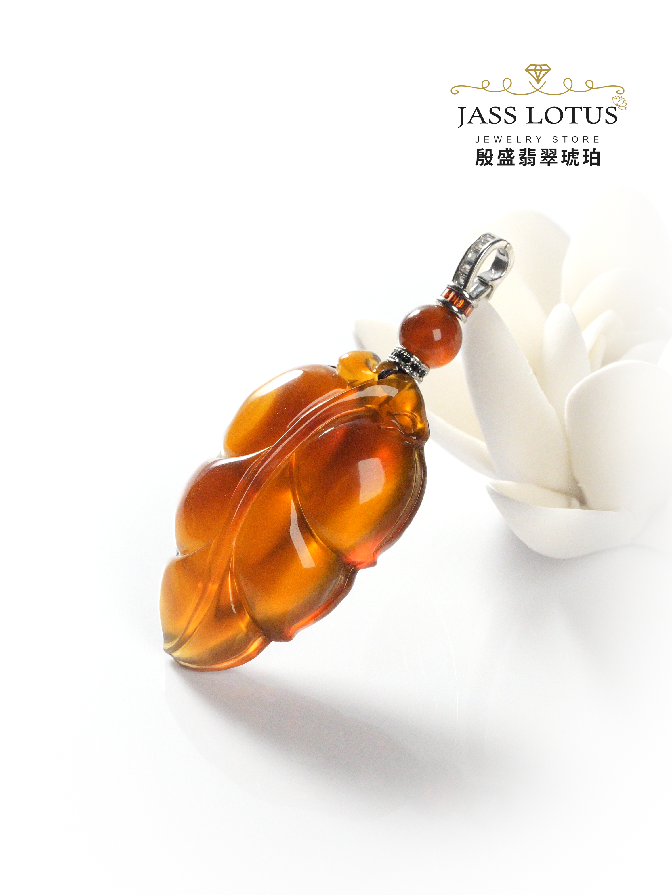 緬甸天然琥珀棕血珀底樹葉吊墜