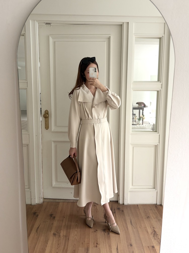 Classic Flared Trench Dress (Ivory)