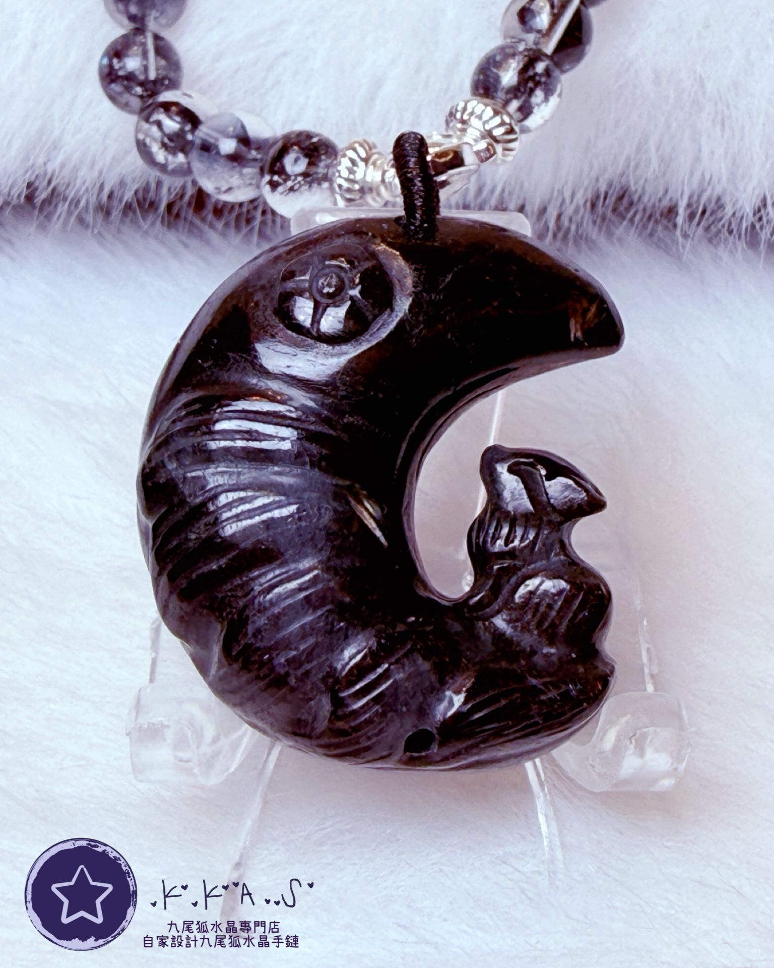 K00108 煙花石榴石 月亮狐 - 吊墜頸鏈/套鏈