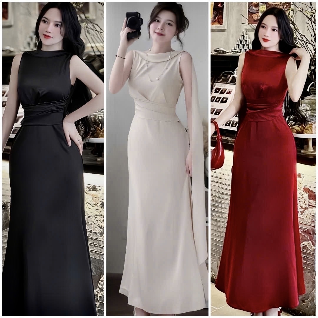 優雅的垂褶露背連身裙