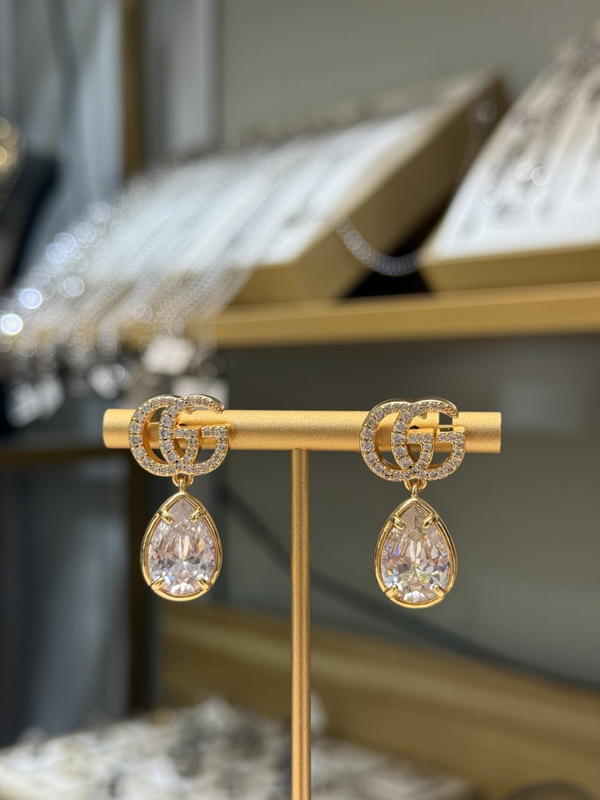 【原單】GUCCI GG Marmont Crystal Drop Earrings 水滴吊墜耳環 - 禮盒裝