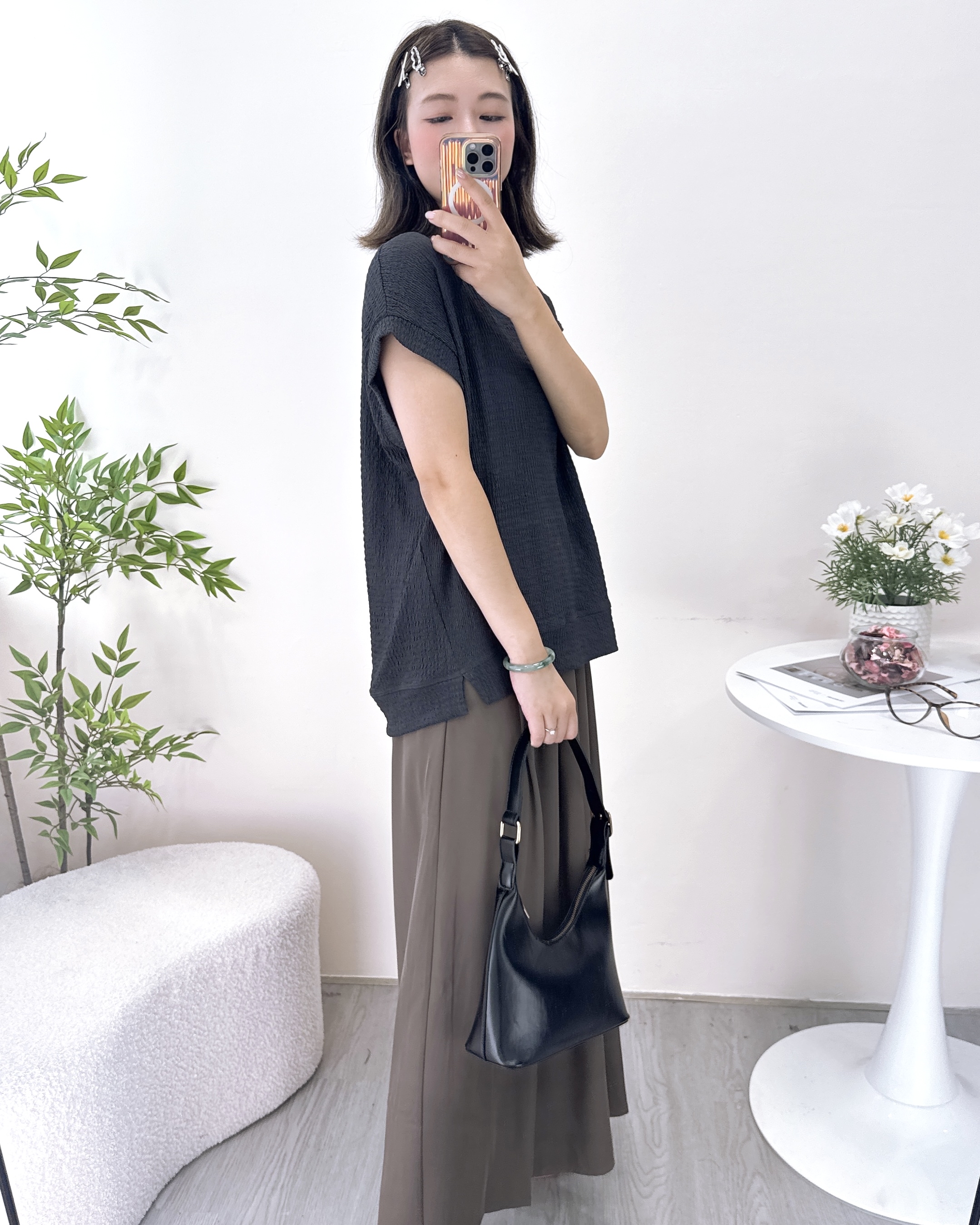 長青通爽淨色皺紋料上衣 4色