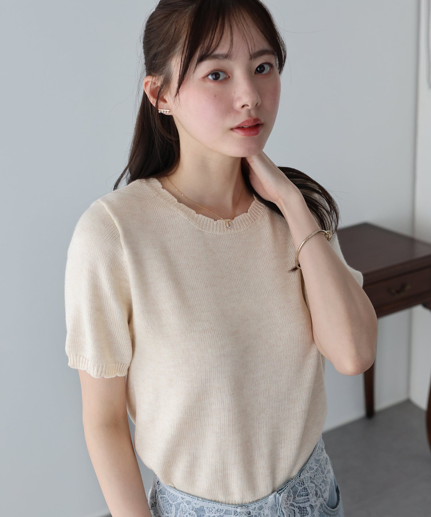 <JP> 扇形小曲邊薄針織 Top* 3色入 <預購>