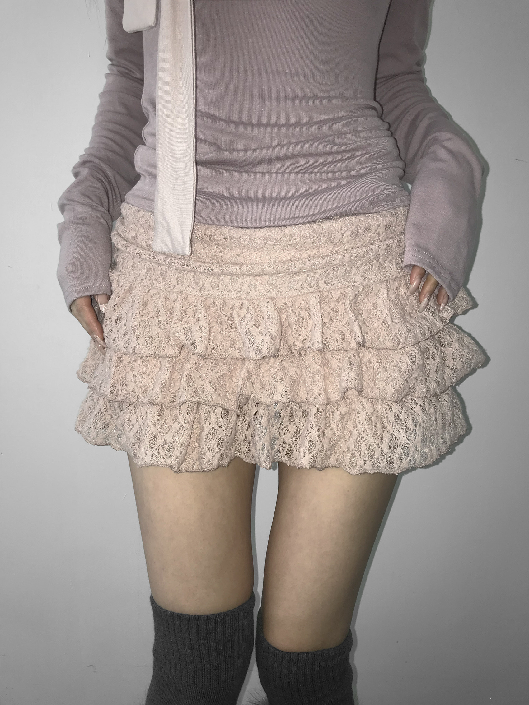 Tiered Ruffled Lace Mini Skirt