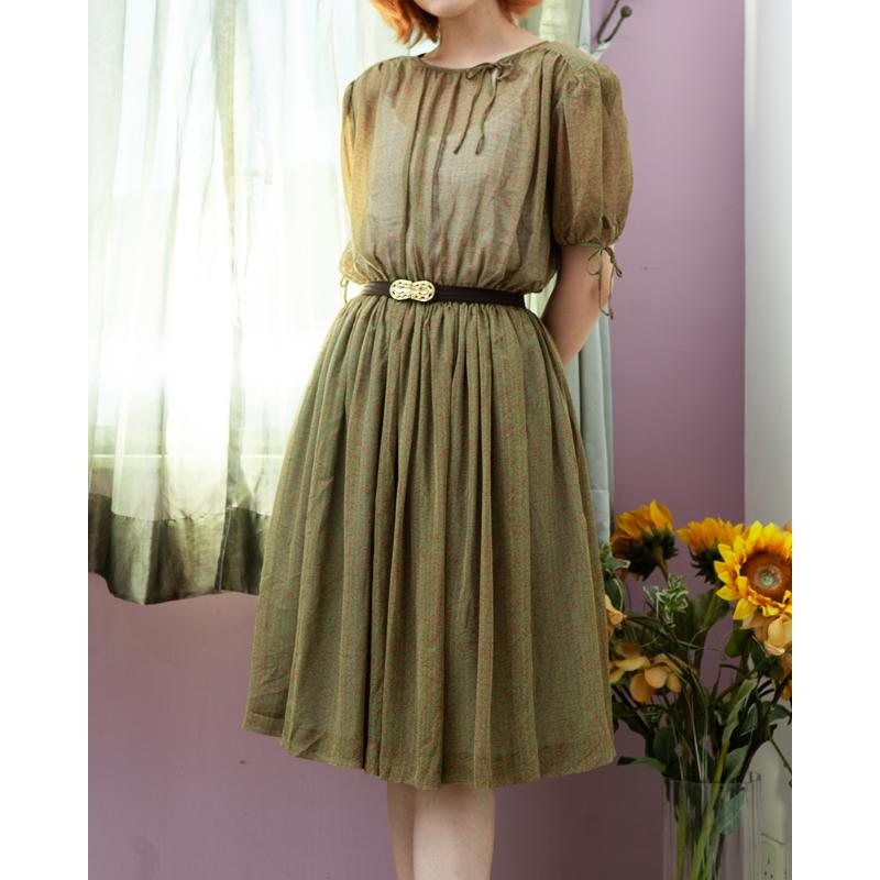 Vintage Japanese Fairy Style Rose Outline Chiffon Dress with Ribbon Details (MT2068)