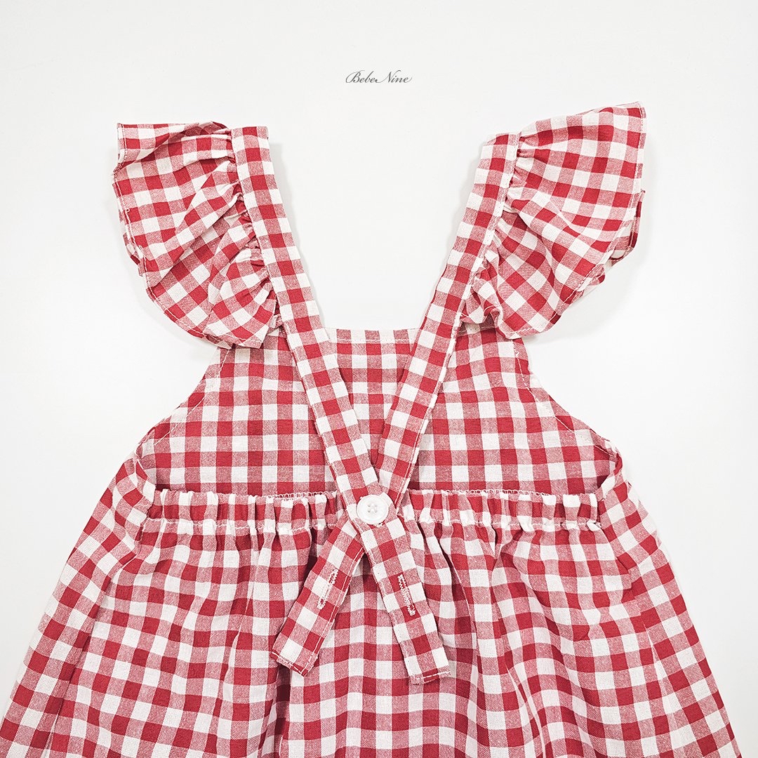☀️預訂 韓國直送☀️🇰🇷Bebenine兩色格紋荷葉邊純棉吊帶連身裙