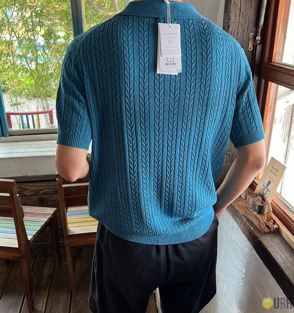 【100%保證韓國直送】Summer Linen Blend 立體麻花輕盈可水洗短袖Polo針織 👕 [3 color] RG164115