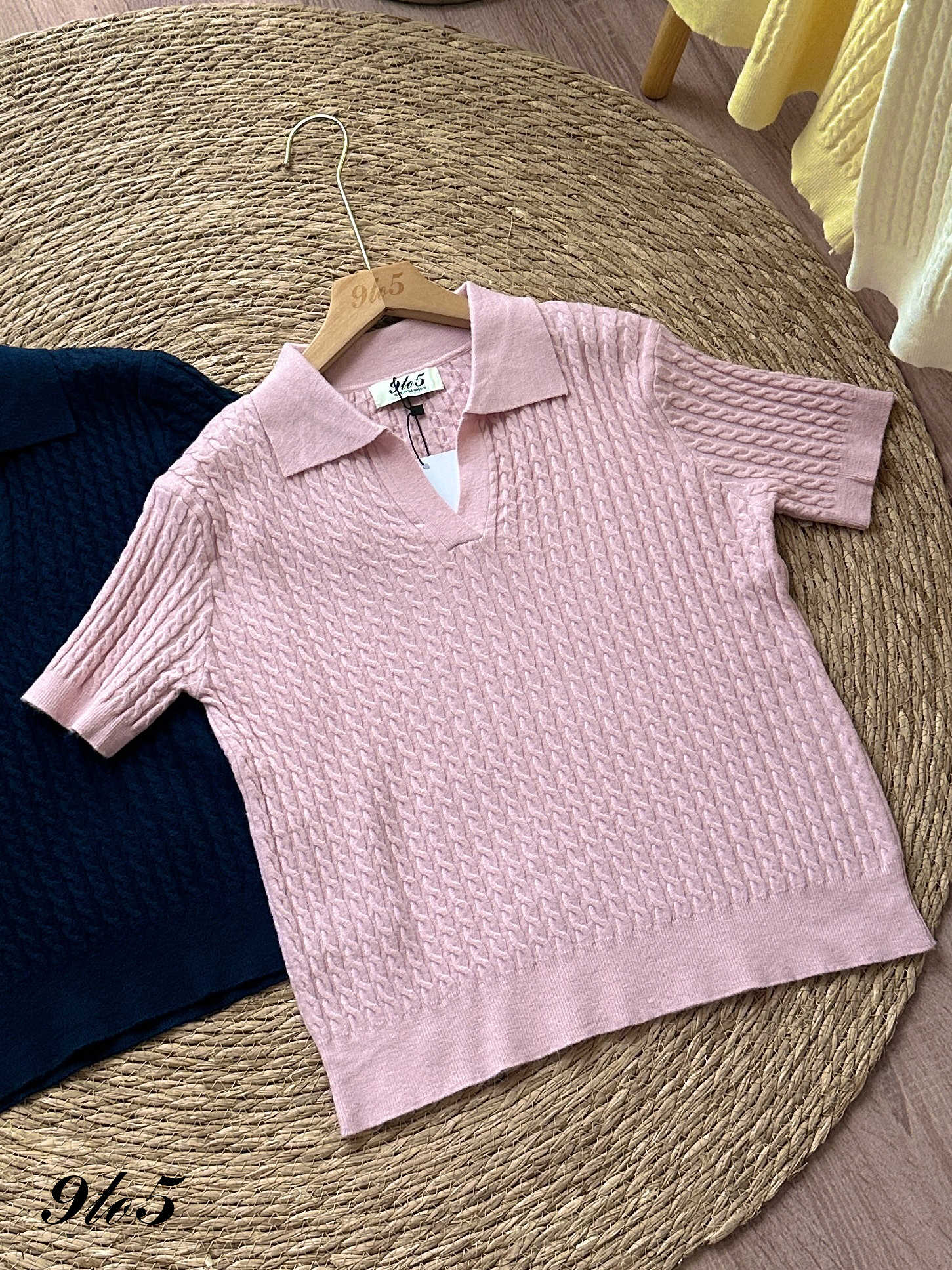 T4323 V Neck Knit Polo Top - 4 Colors 