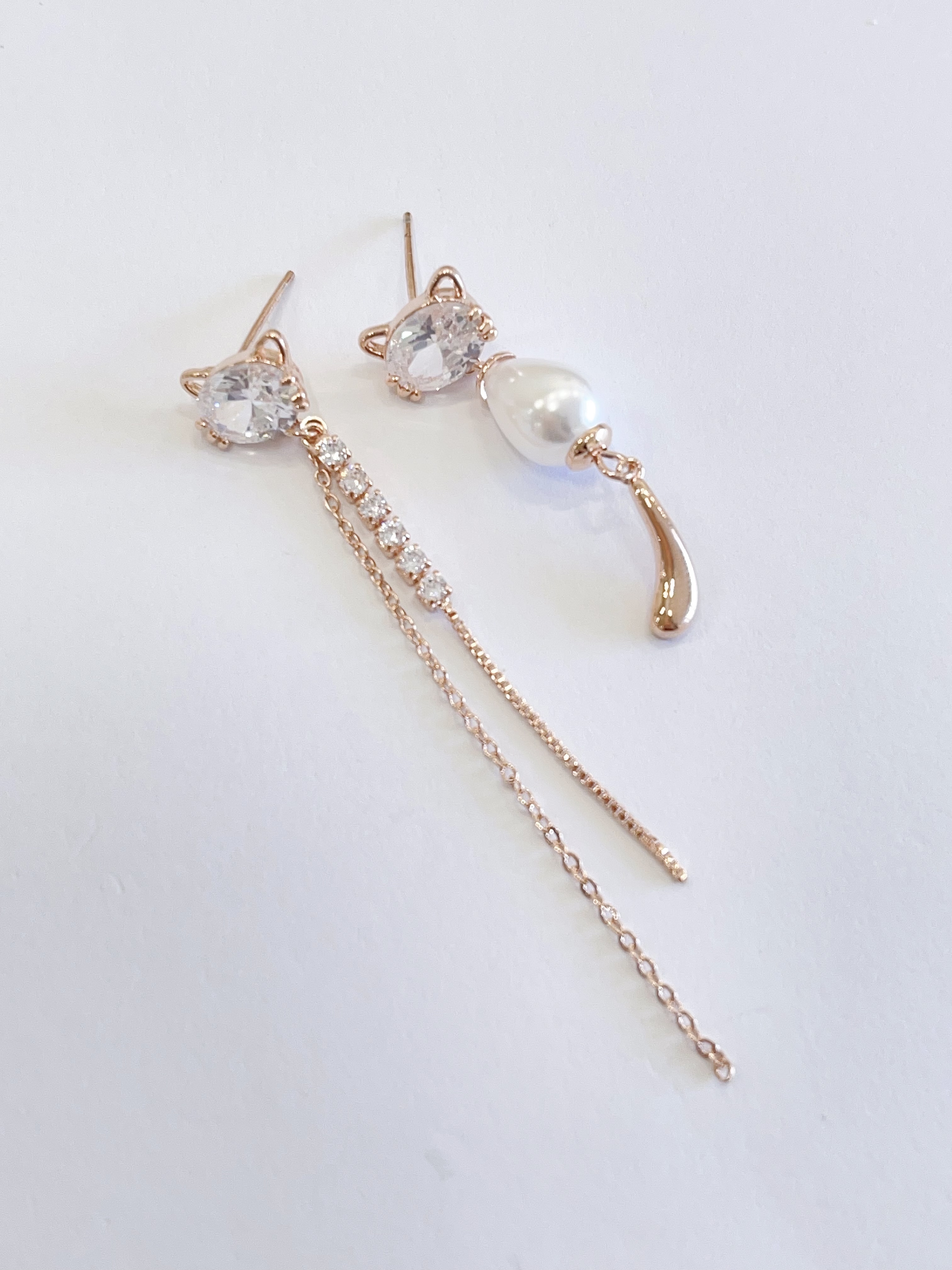 小猫锆石不规则长流苏耳环