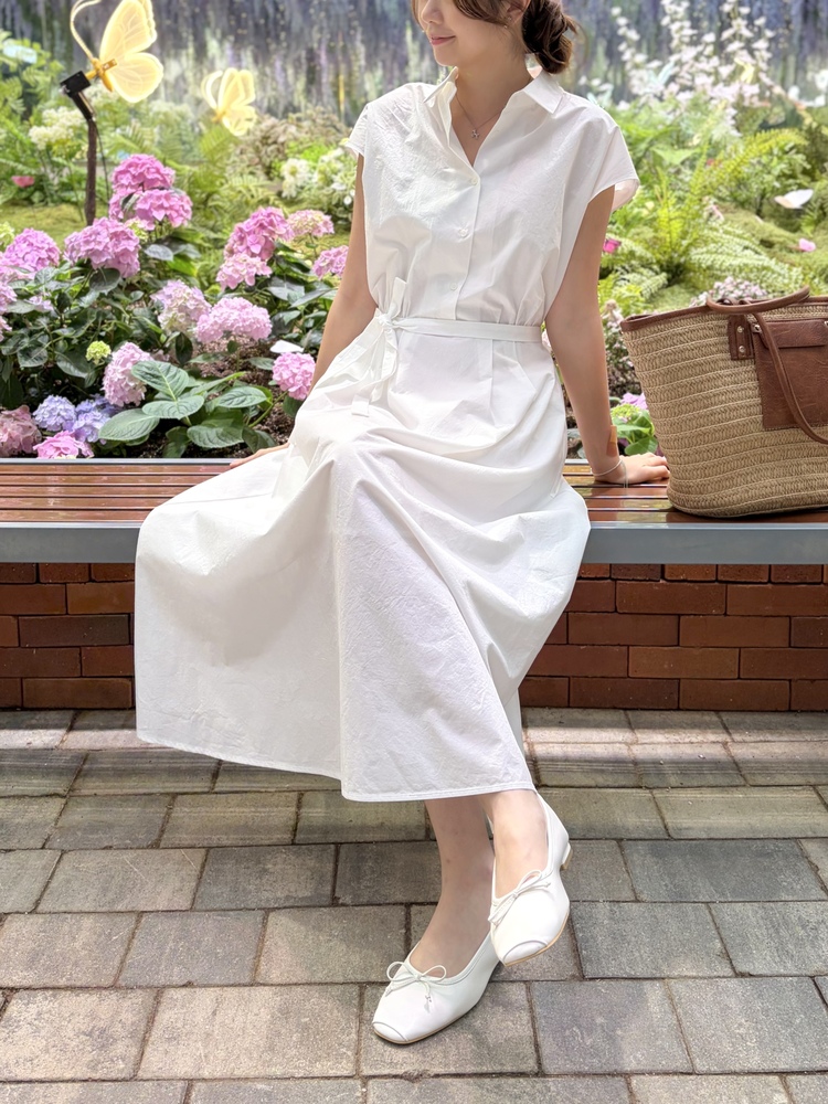 Elasticated Waist Shirt Dress (White)
