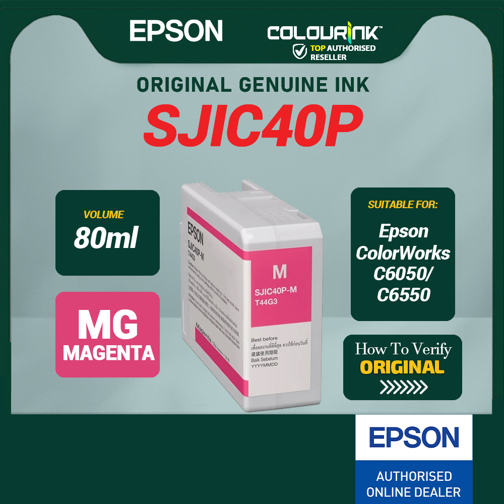 EPSON SJIC40P Pigment Ink Cartridge | BK CY MG YL | Maintenance Box For ColorWorks C6550