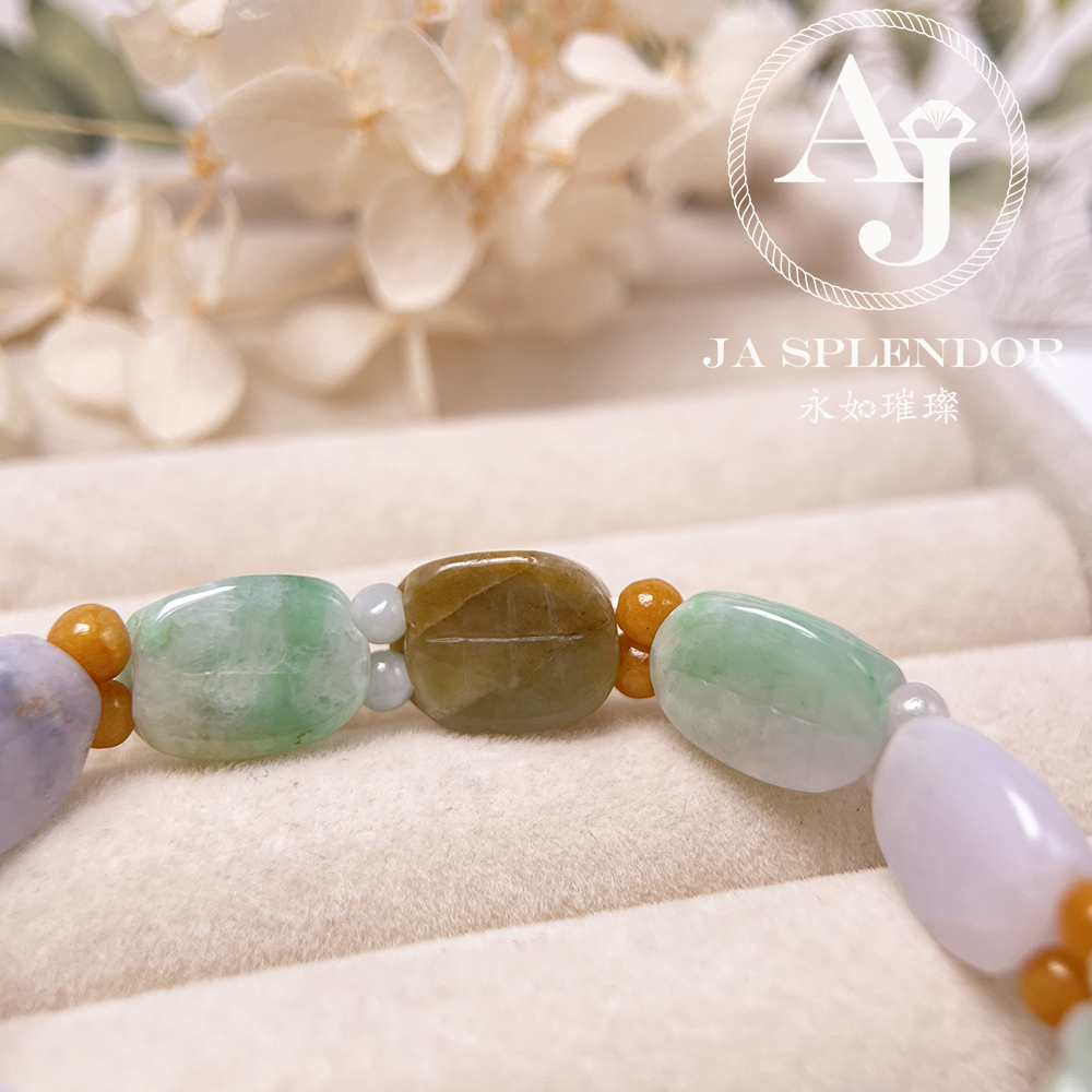 OF-06-I 天然翡翠A玉 - 冰潤三彩長壽吉祥龜貝手串(特價處理不設退換)