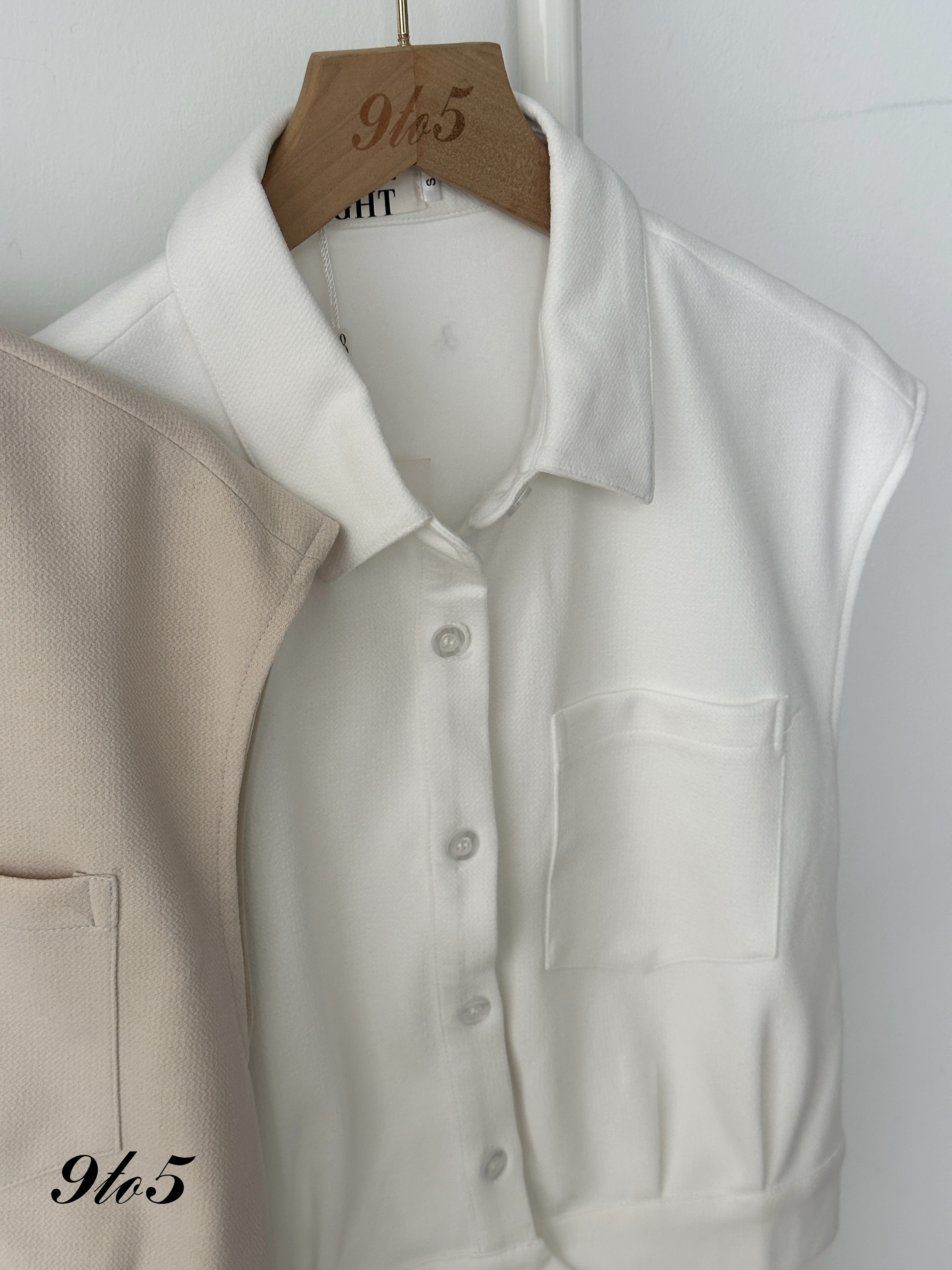 T4075 Cape Sleeve Shirt - Beige & White 