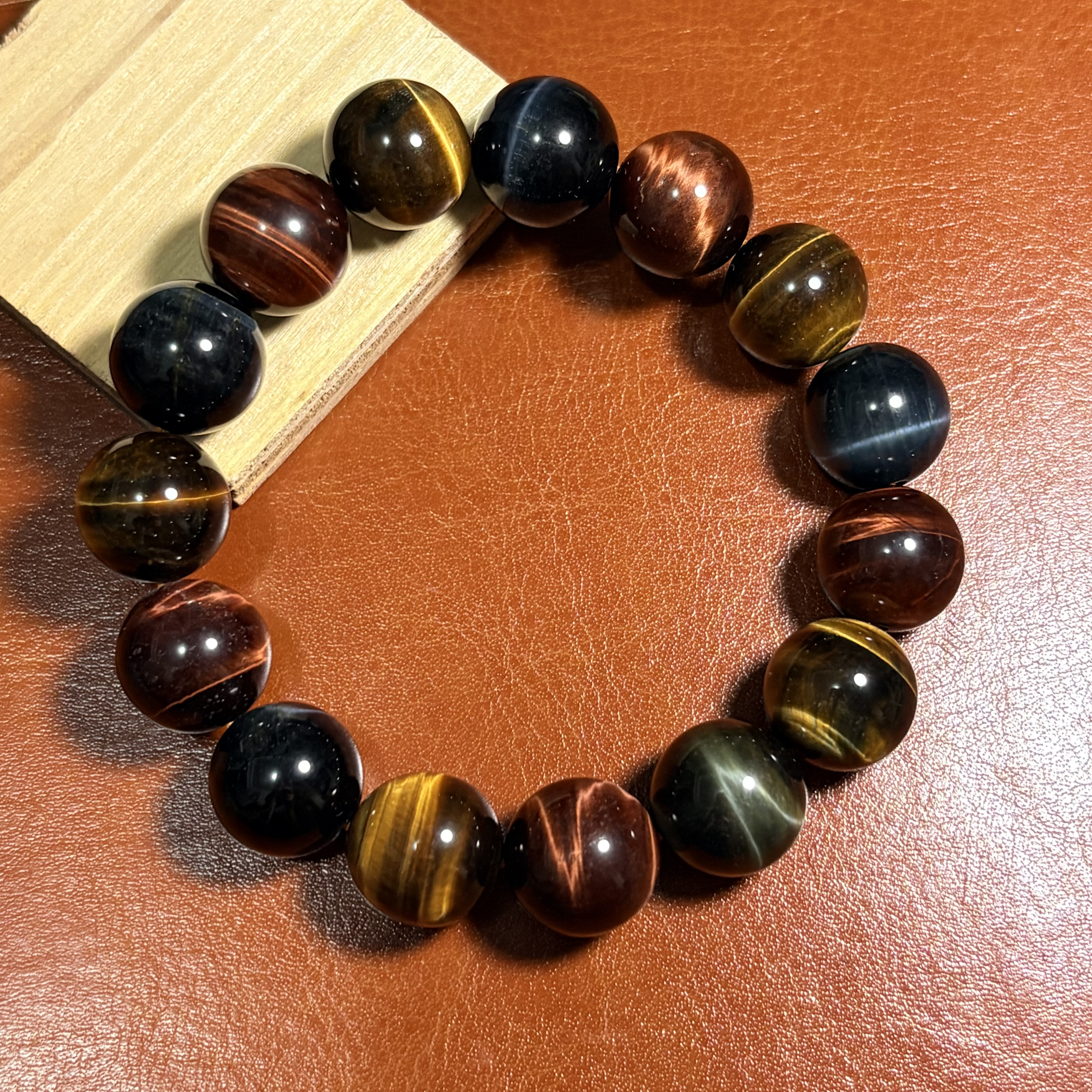 彩虎眼石｜三色虎眼石手鏈 No.3456 丨規格：14.5mm珠17 cm手圍