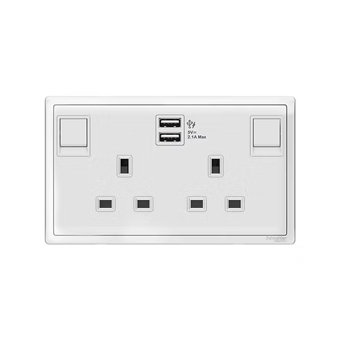 施耐德 Pieno 白 13A孖蘇有掣連Type A USB 插座