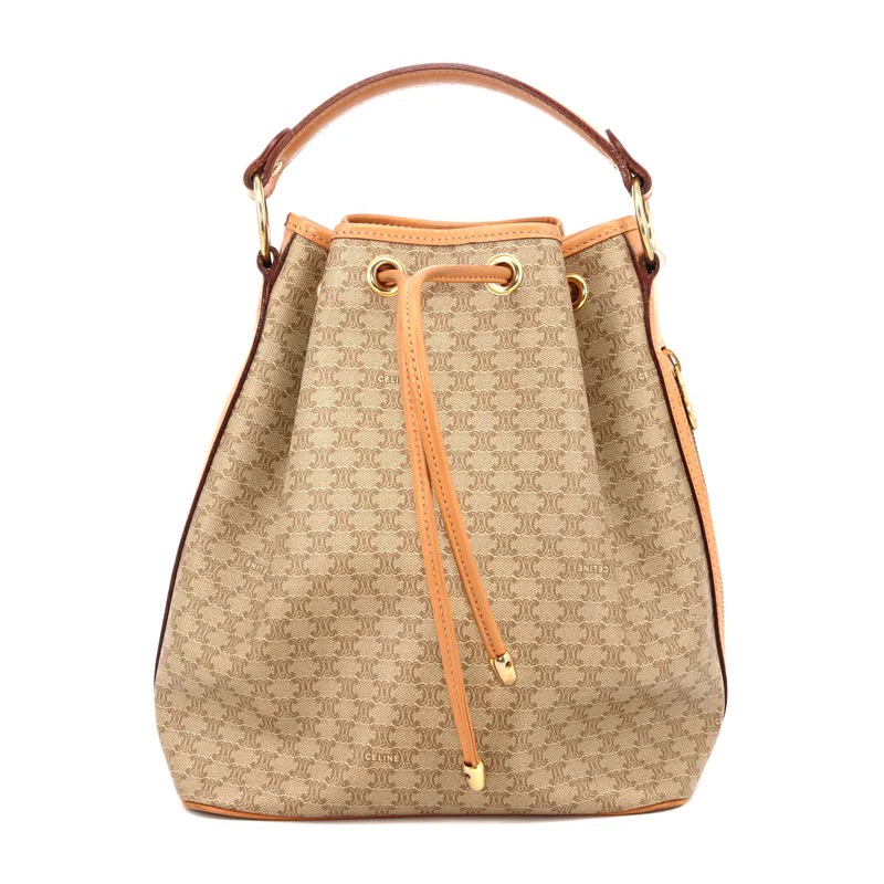Celine Beige Macadam Drawstring Bucket Handbag