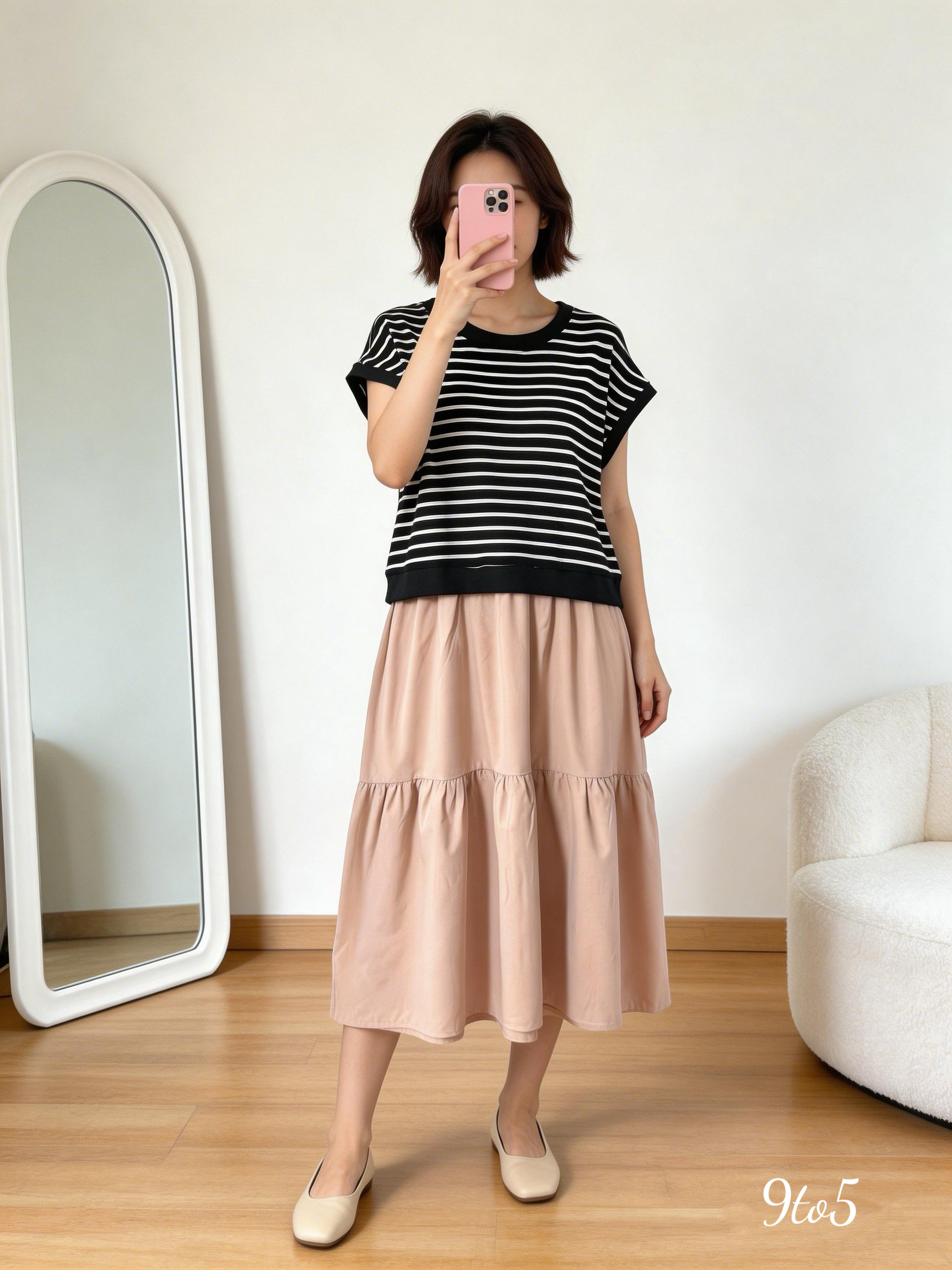 D2327 Stripe Layered Dress - Blue & Khaki
