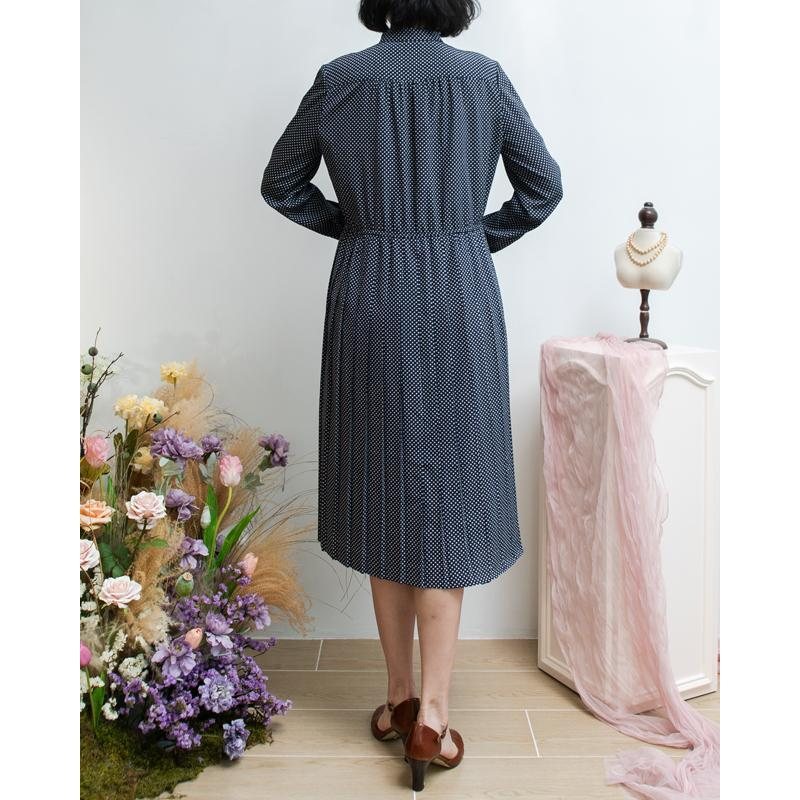 Vintage Japanese Ronshoin Polka Dot High Collar Button Up Pleated Dress(MT1608-94)