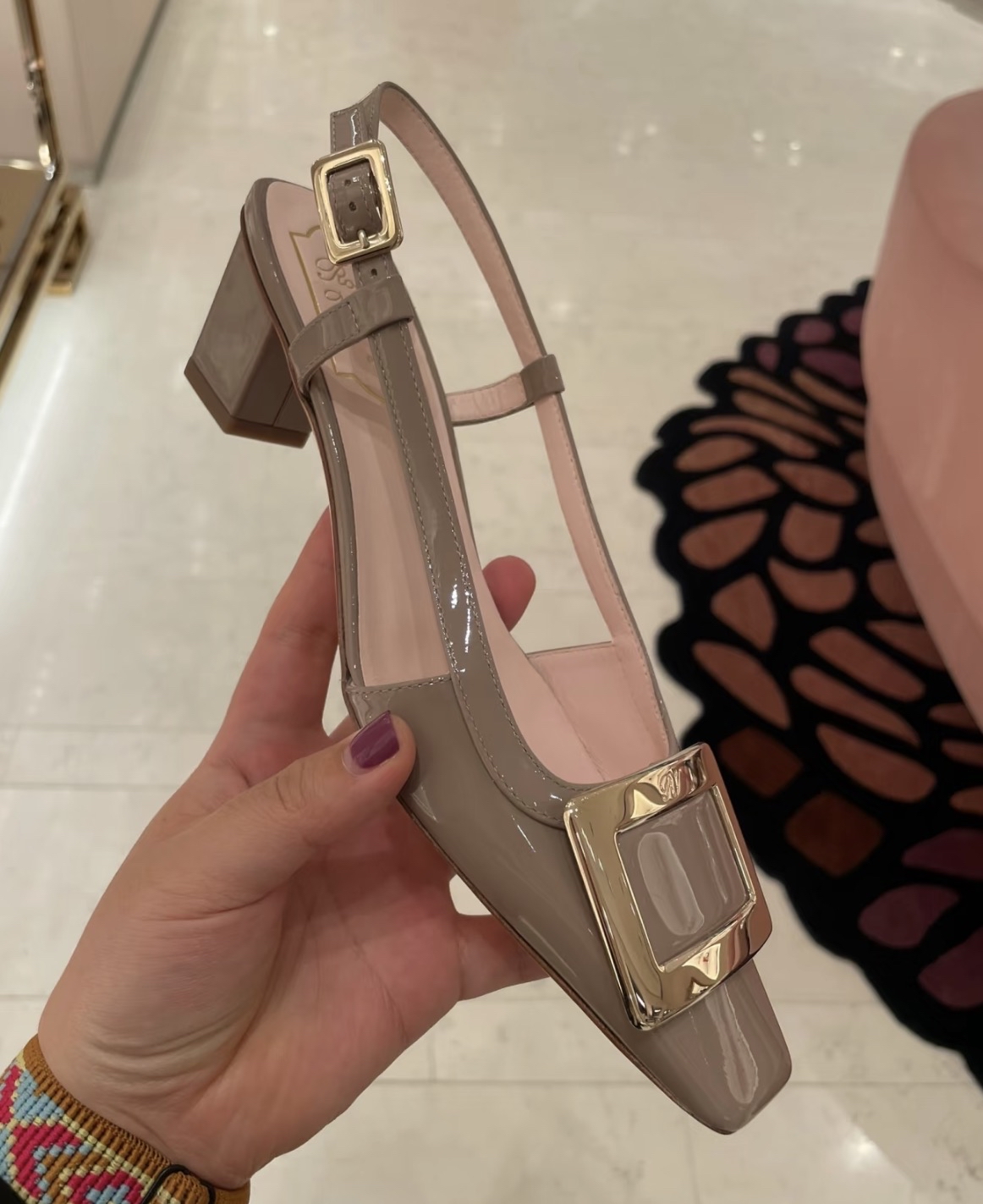 新款🆕訂貨🍒RV 大象灰漆皮 4.5cm slingback 高踭鞋 Size 37/37.5/38.5/39/40/41